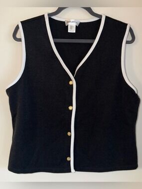 Bailey 44 Black Knit Button-Front Vest White Trim Gold Buttons - Size XL